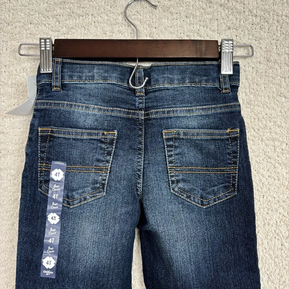 B'gosh Jeans Boys 4T Blue‎ Adjustable Waist Whiskered Classic Straight Leg Denim
